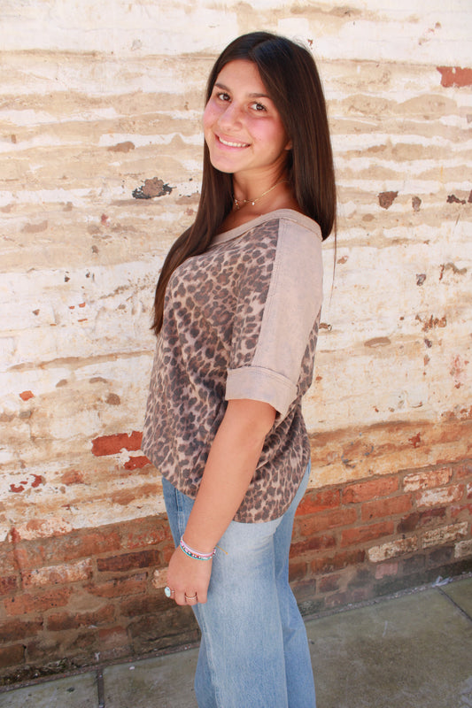 Cheetah v neck top