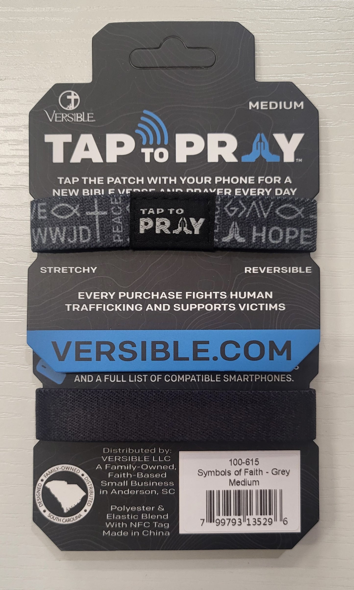 Grey symbols of faith tap to pray