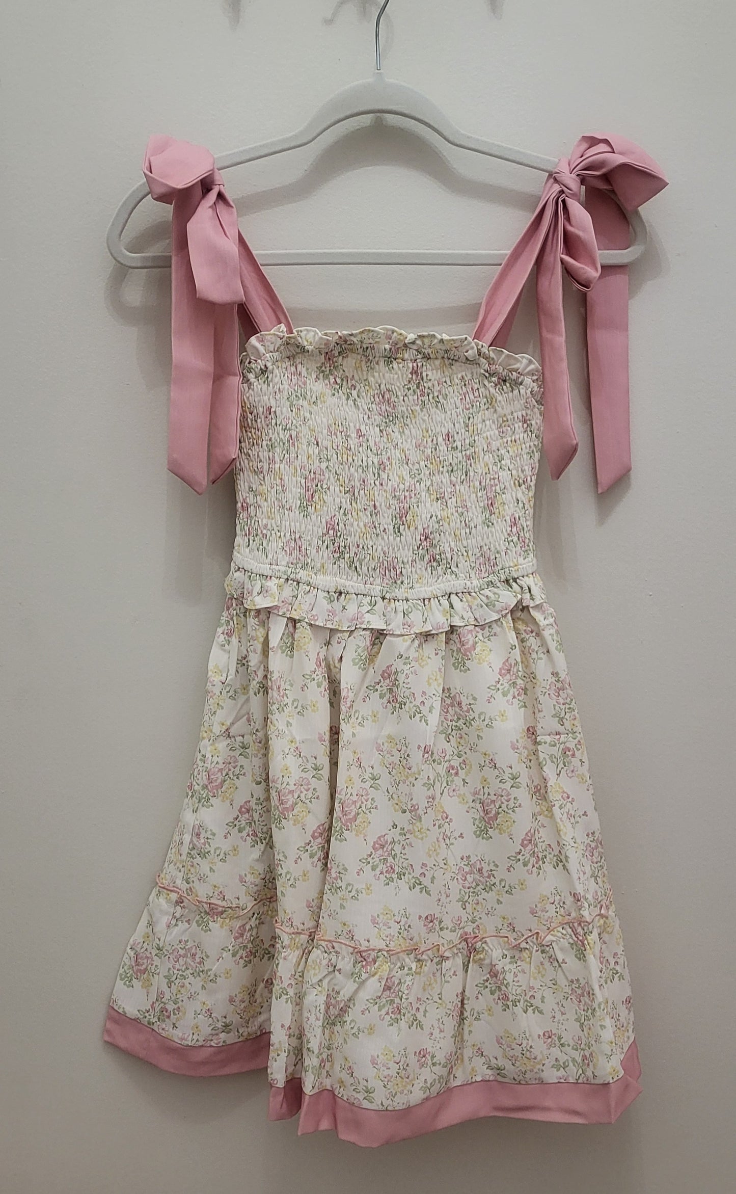 Ribbon Strap Short Sundress, Vintage Floral Yellow/Pink