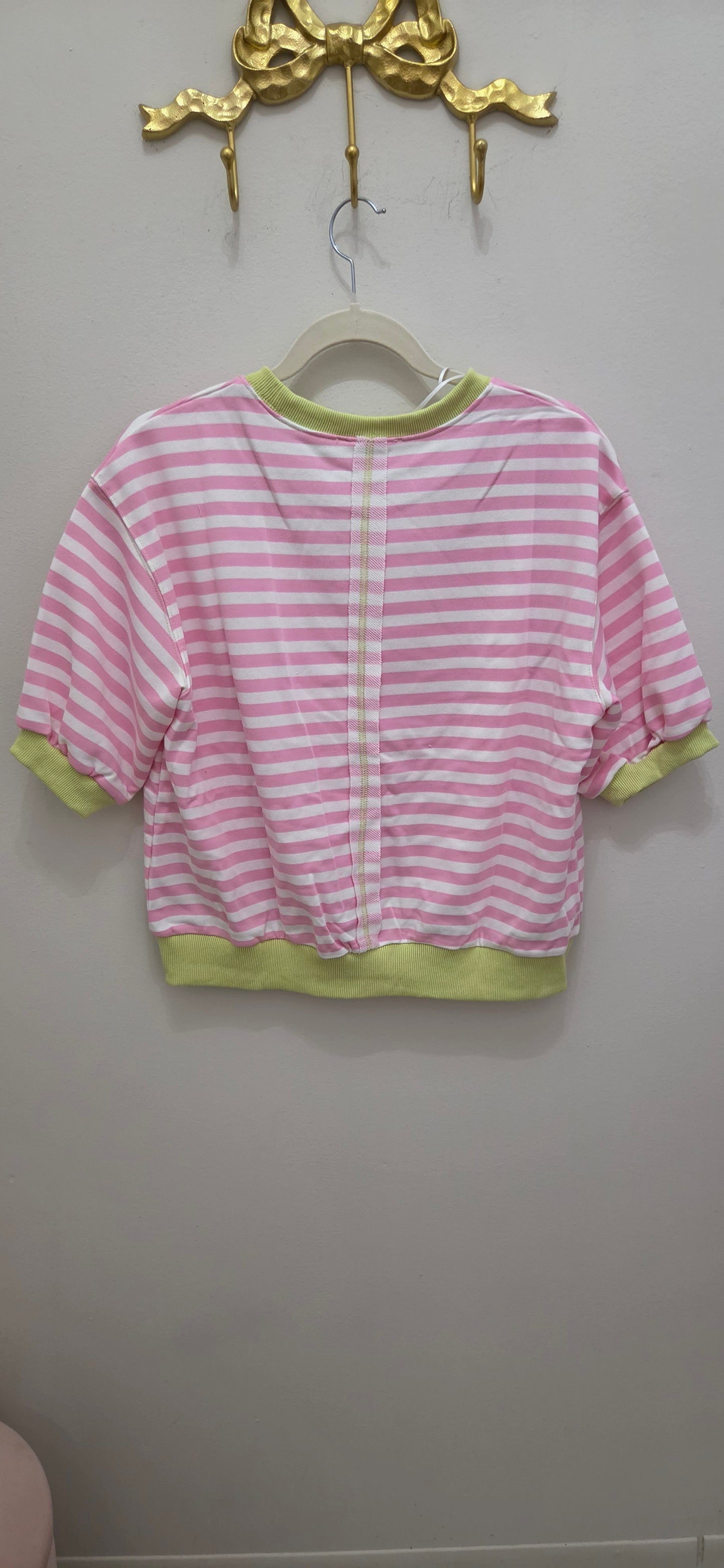 Striped French Terry Crop Sweatshirt, Pink/Lime