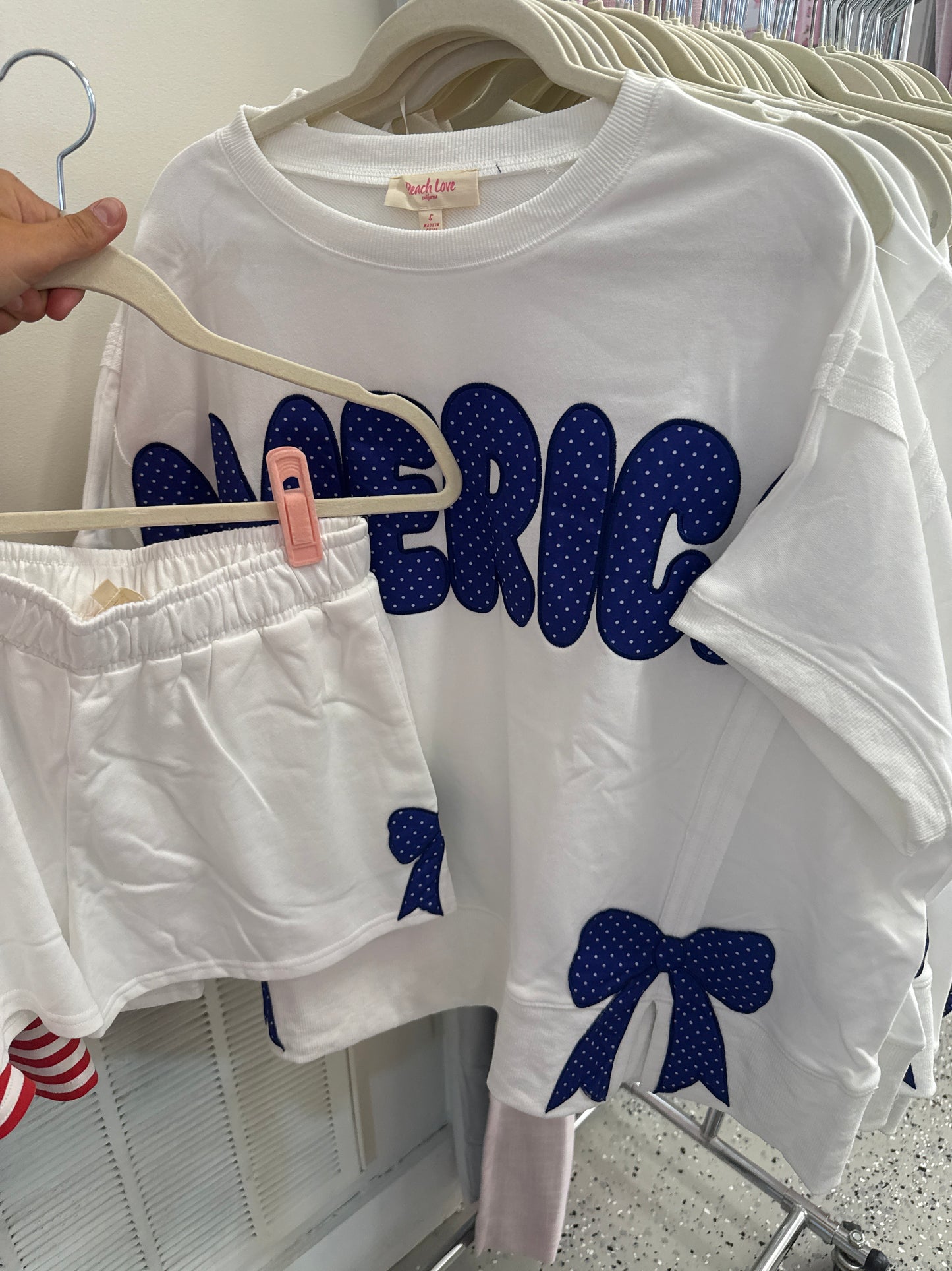 Blue America polkadot bow set