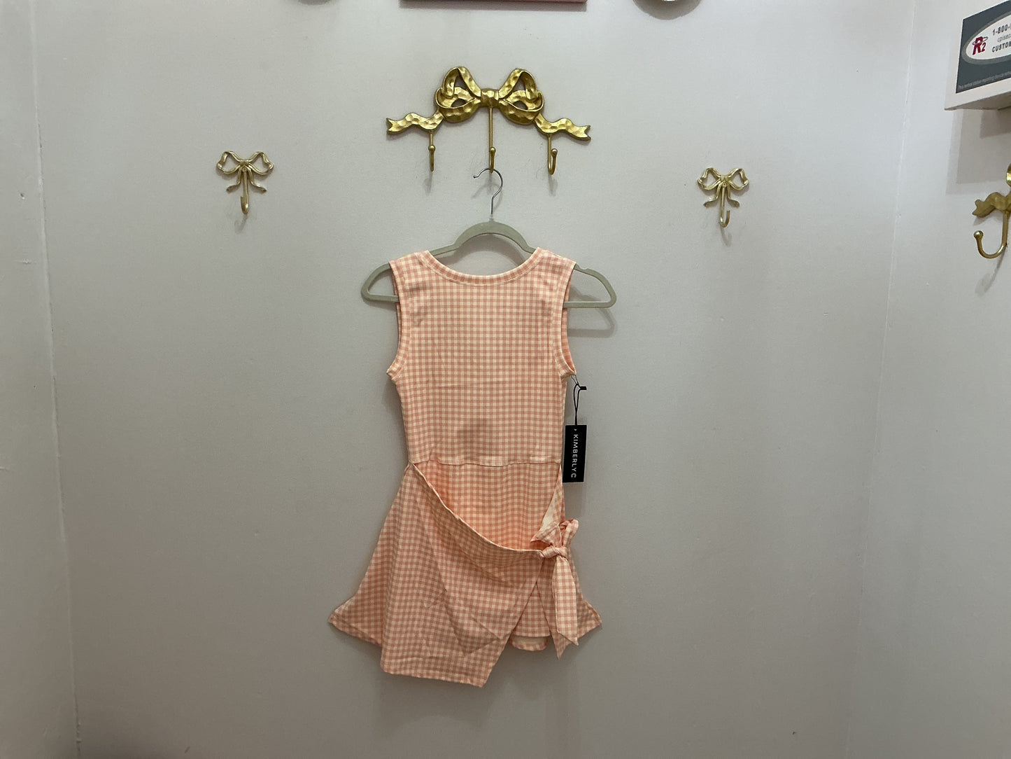 Peach gingham tie athletic dress