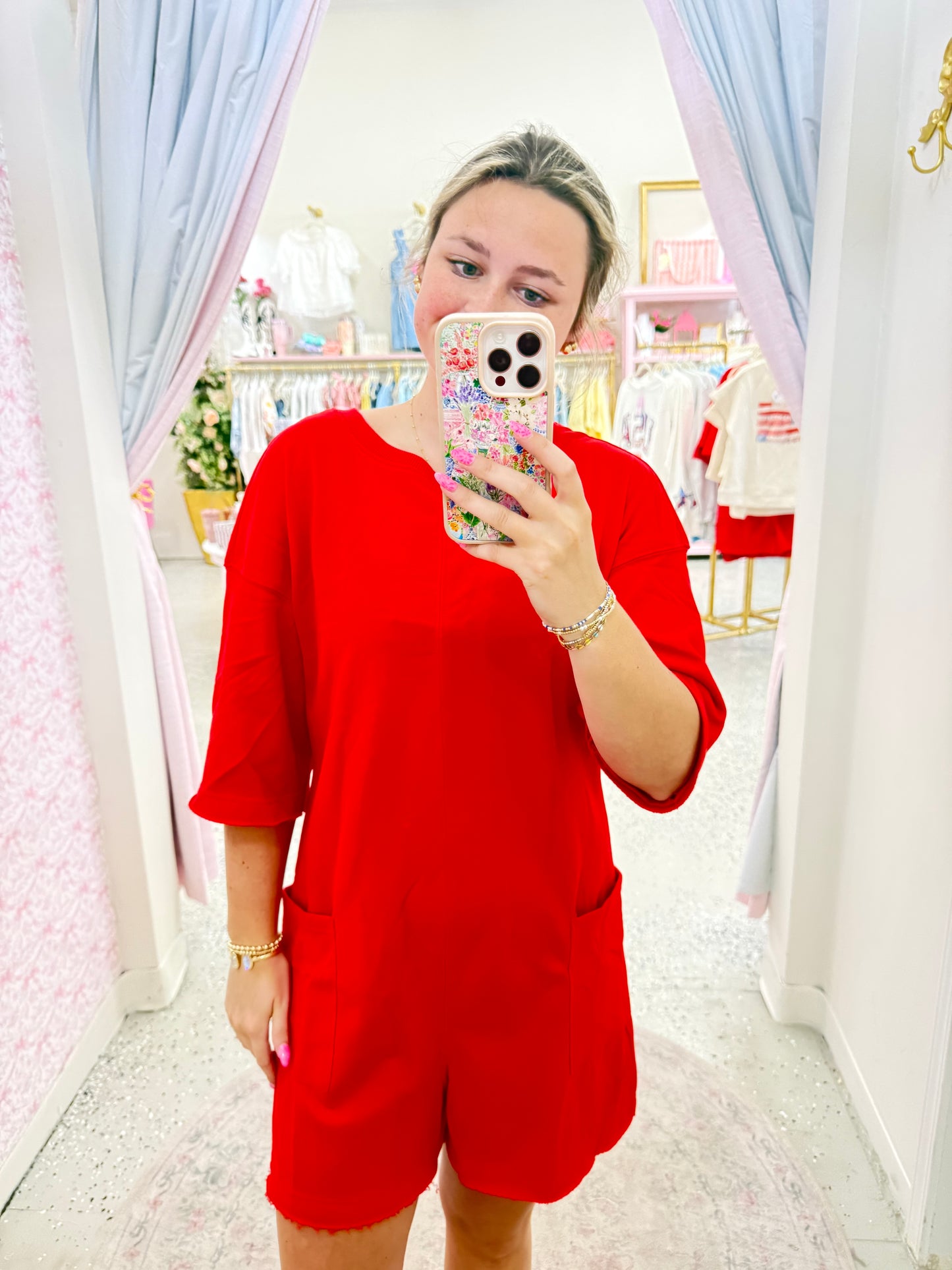 Red reversible romper