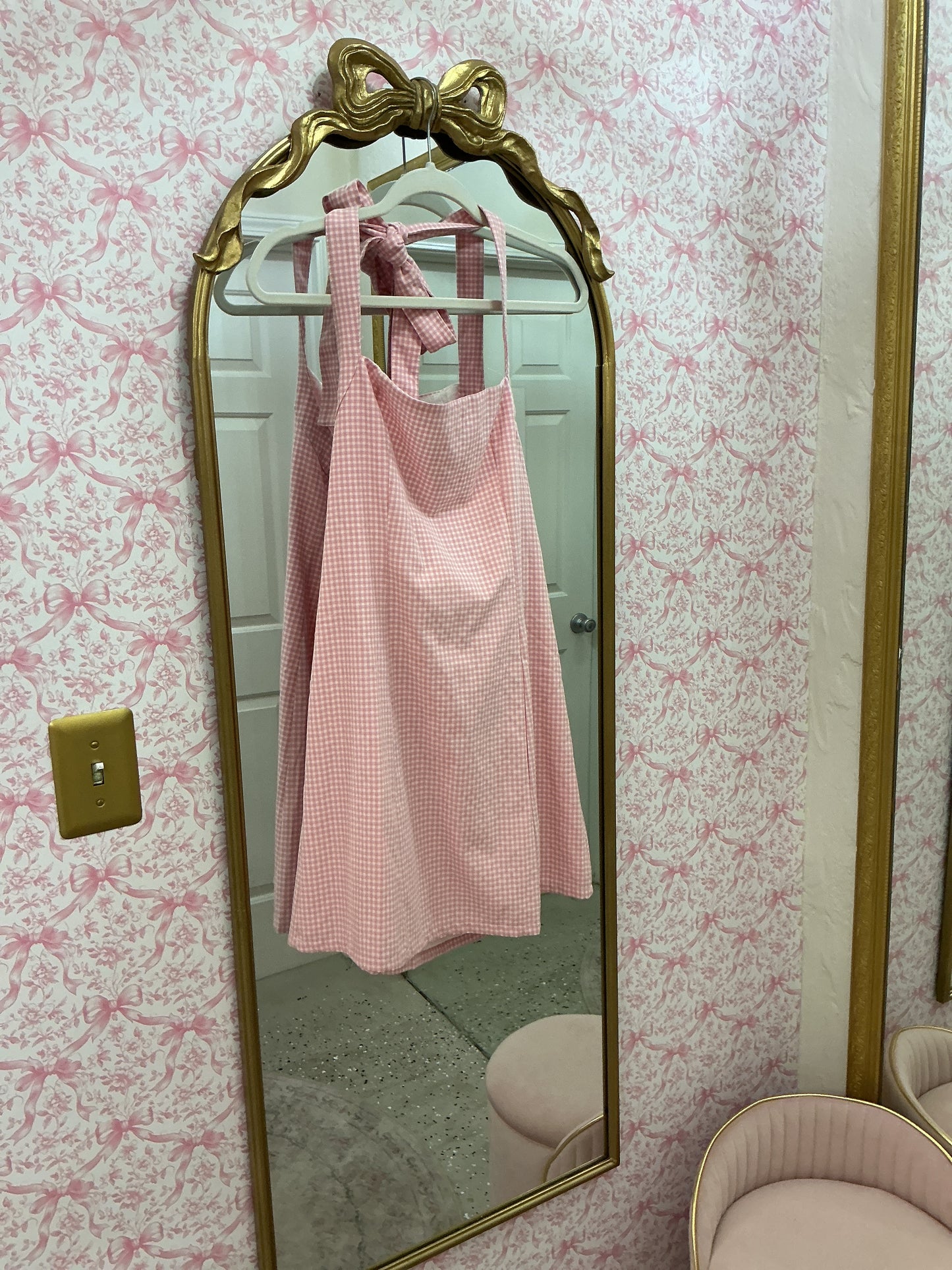 Pink gingham neck tie