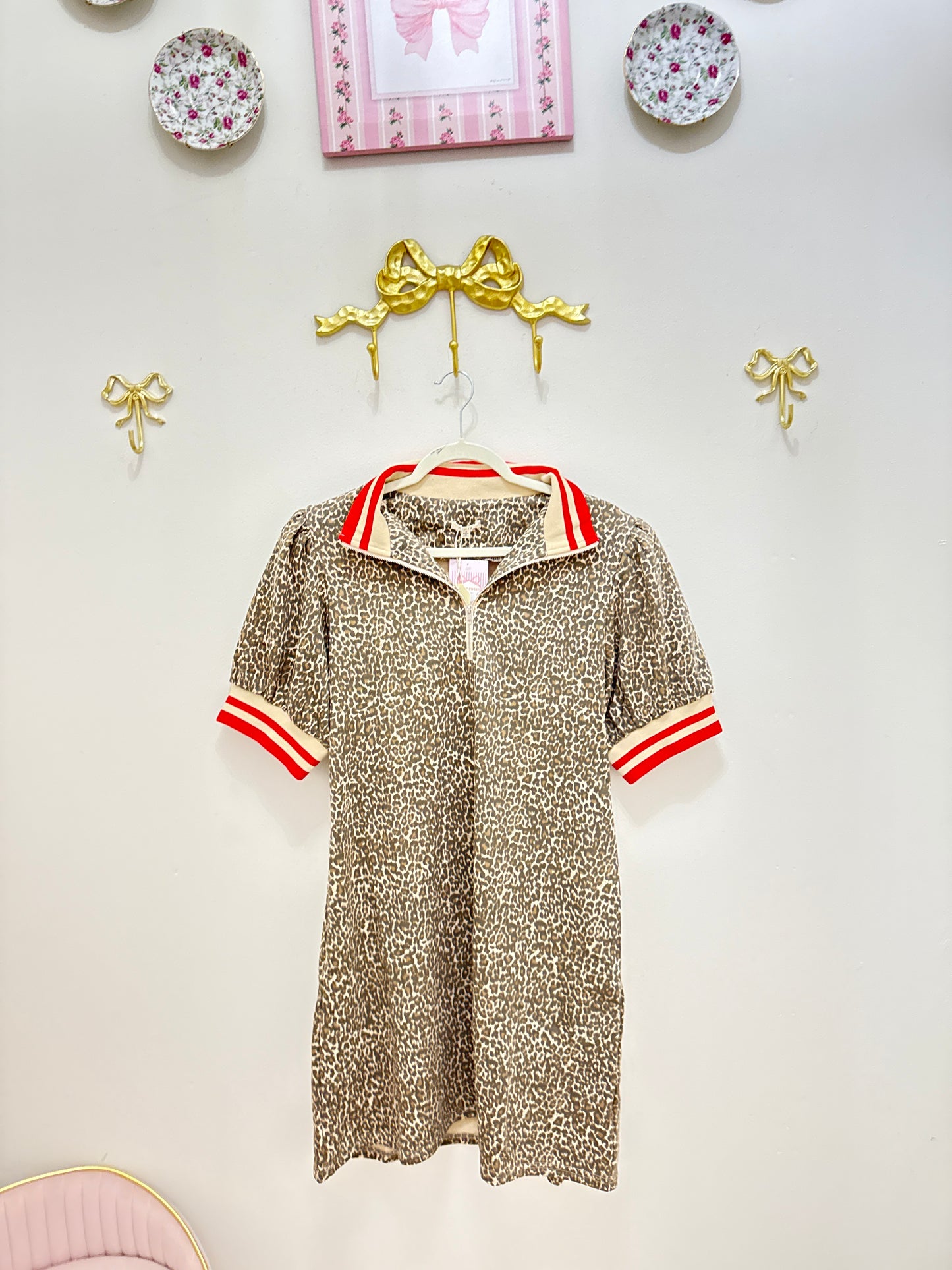 Cheetah puff collared dress