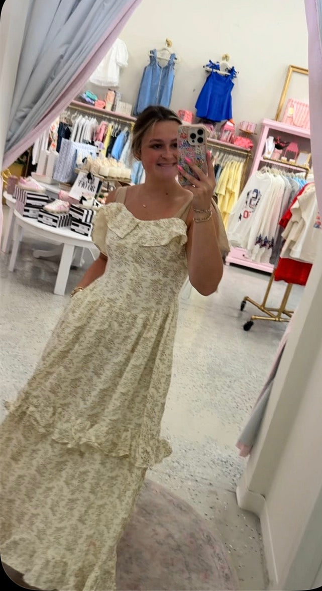 Beige floral ruffle top maxi