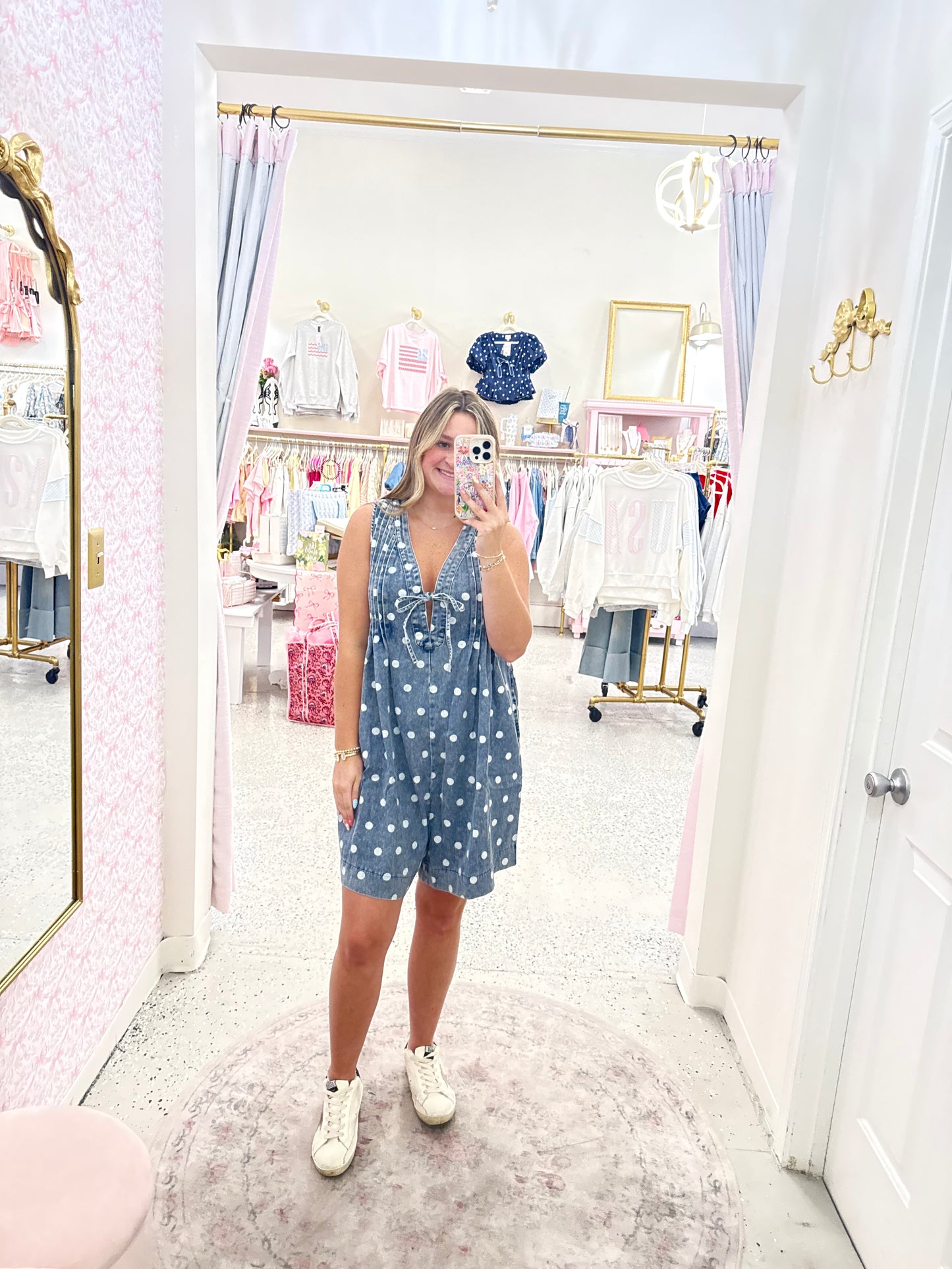 Dotty denim romper