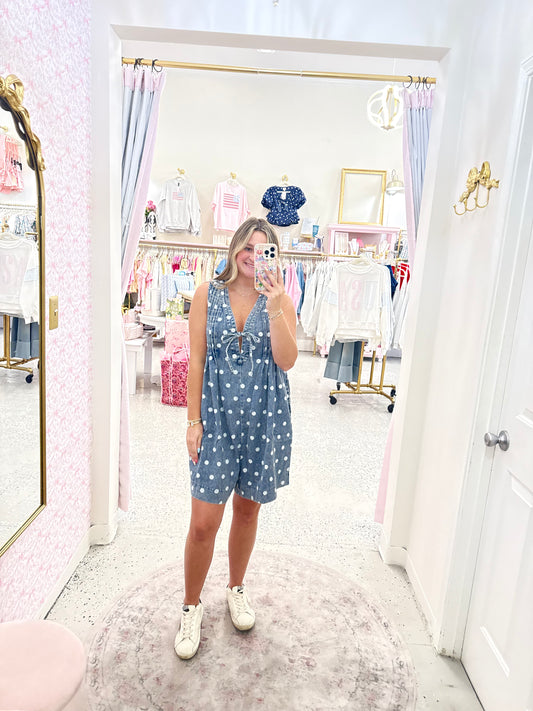 Dotty denim romper