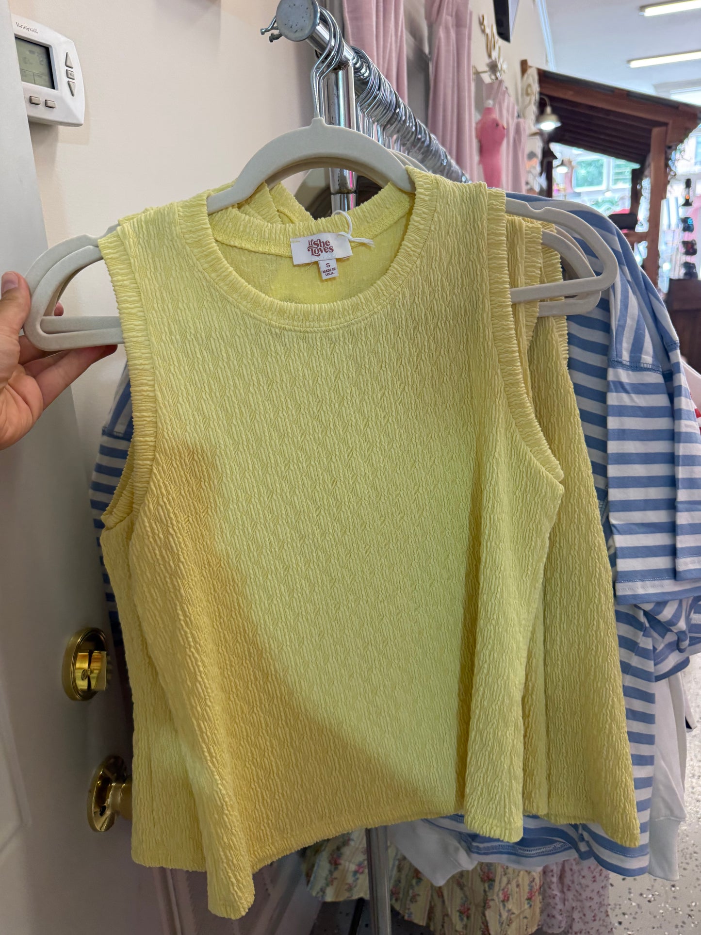 Butter, yellow, detailed tank top