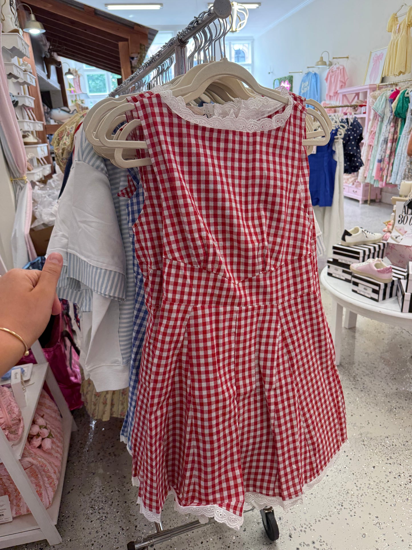 RED Gingham lace romper!