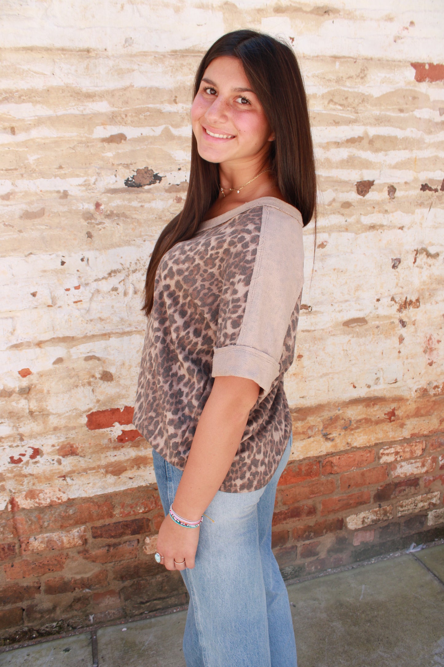 Cheetah v neck top