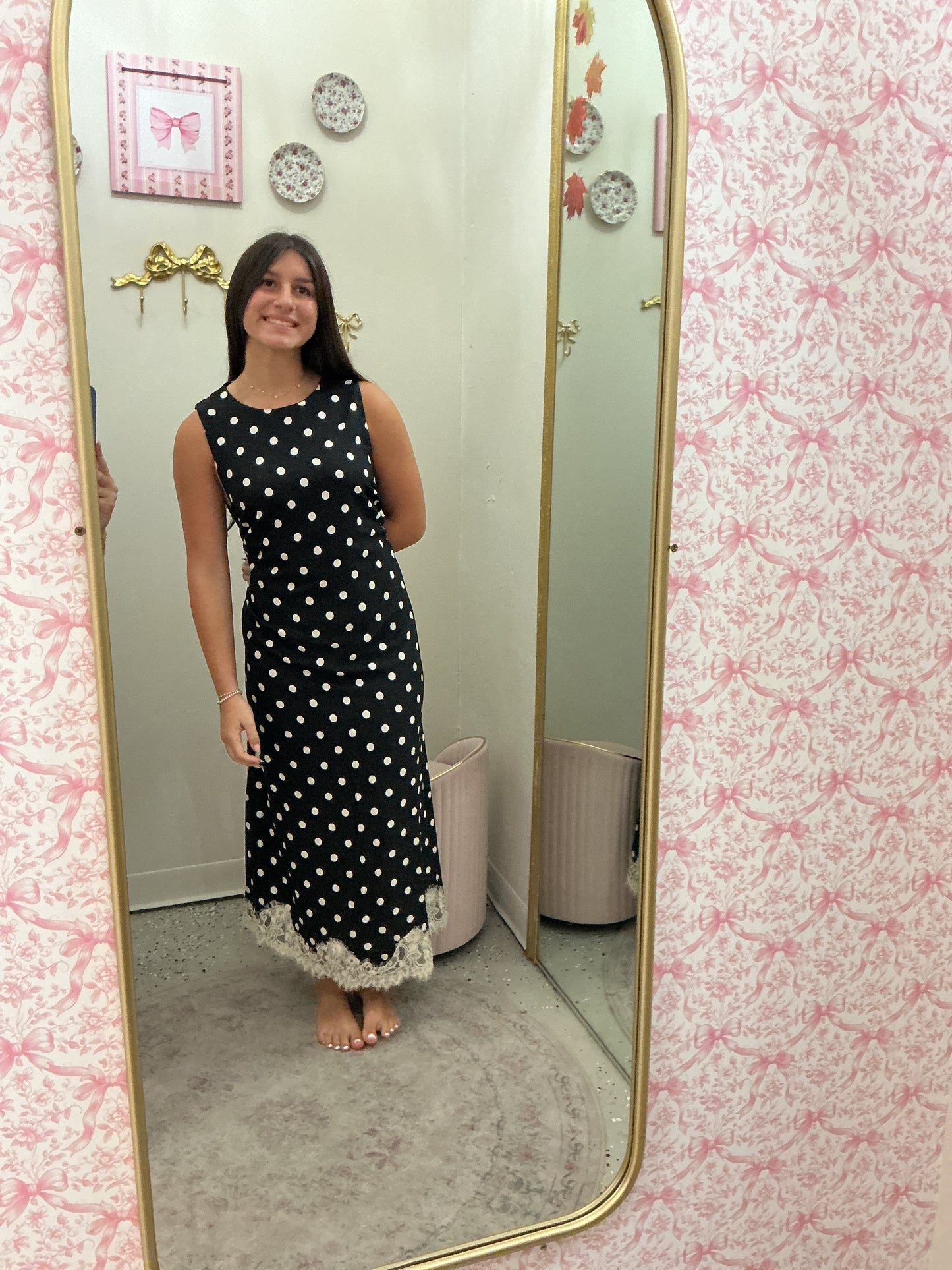 Slvlss Maxi Dress w/Lace Trim, Black/Ivory