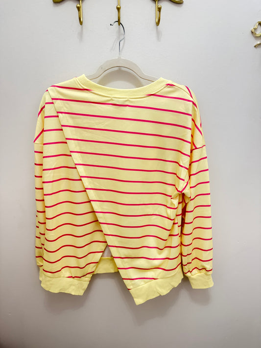 Yellow and pink stripe cross back top