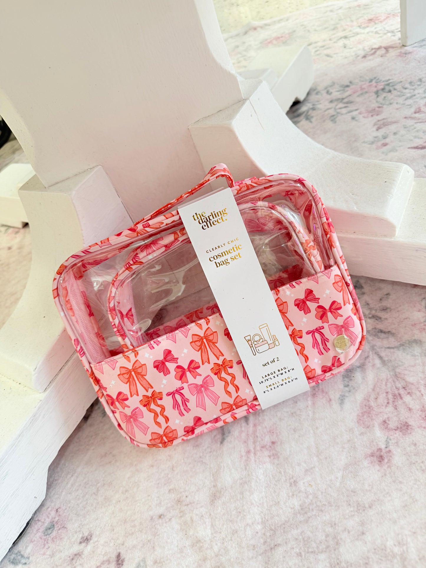 Clearly Chic Cosmetic Bag Set - Blushing Bows