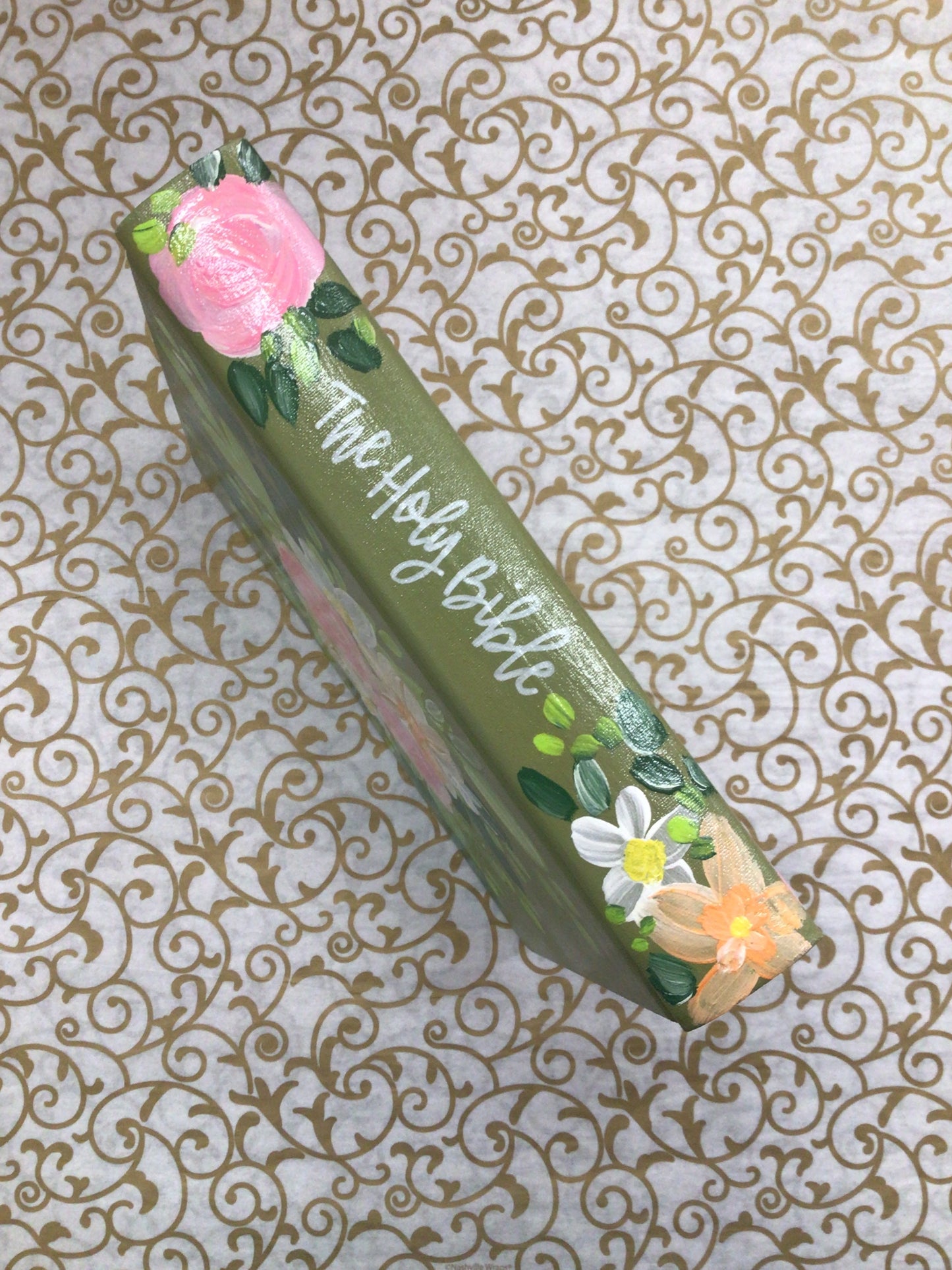 Hand Painted Bible Olive Floral