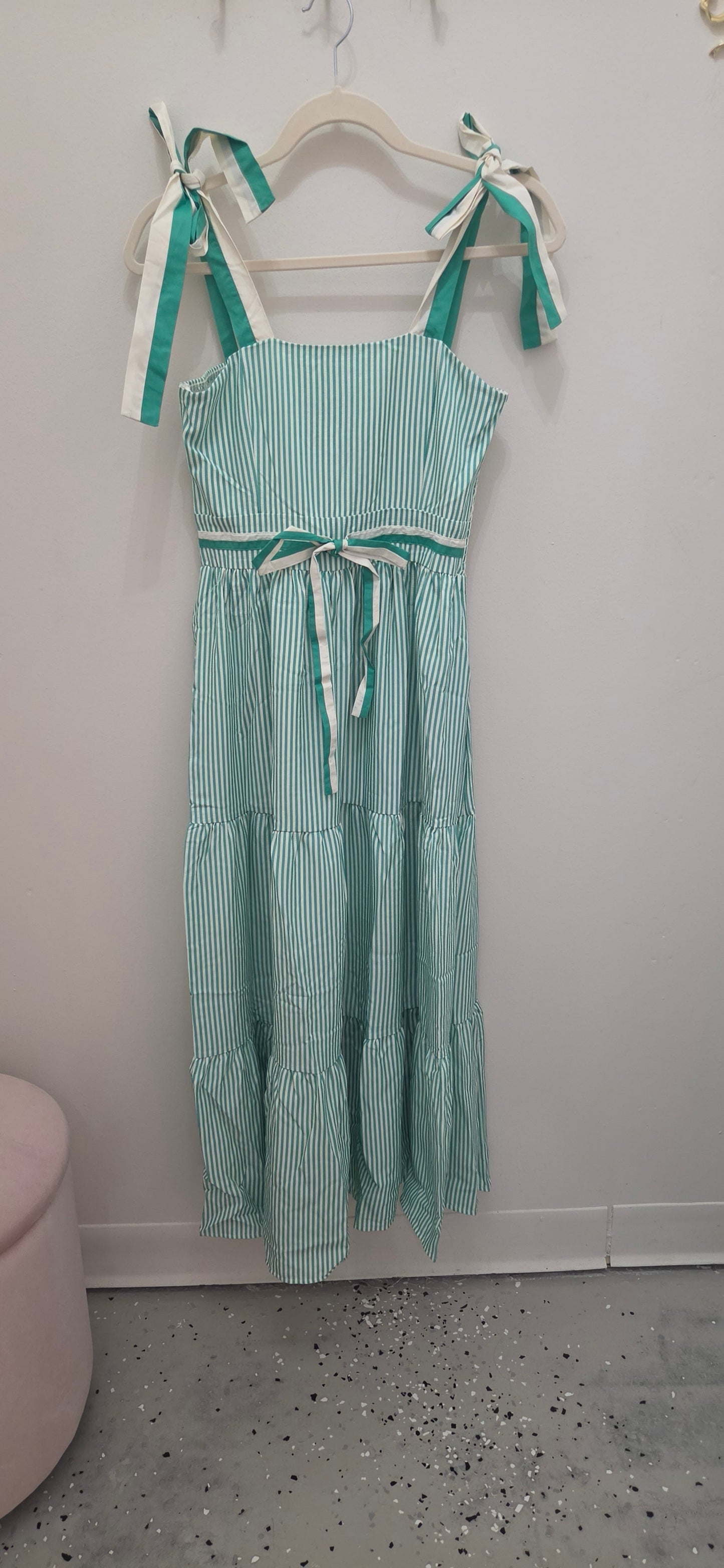 Striped Tie Strap Sundress, Green/White