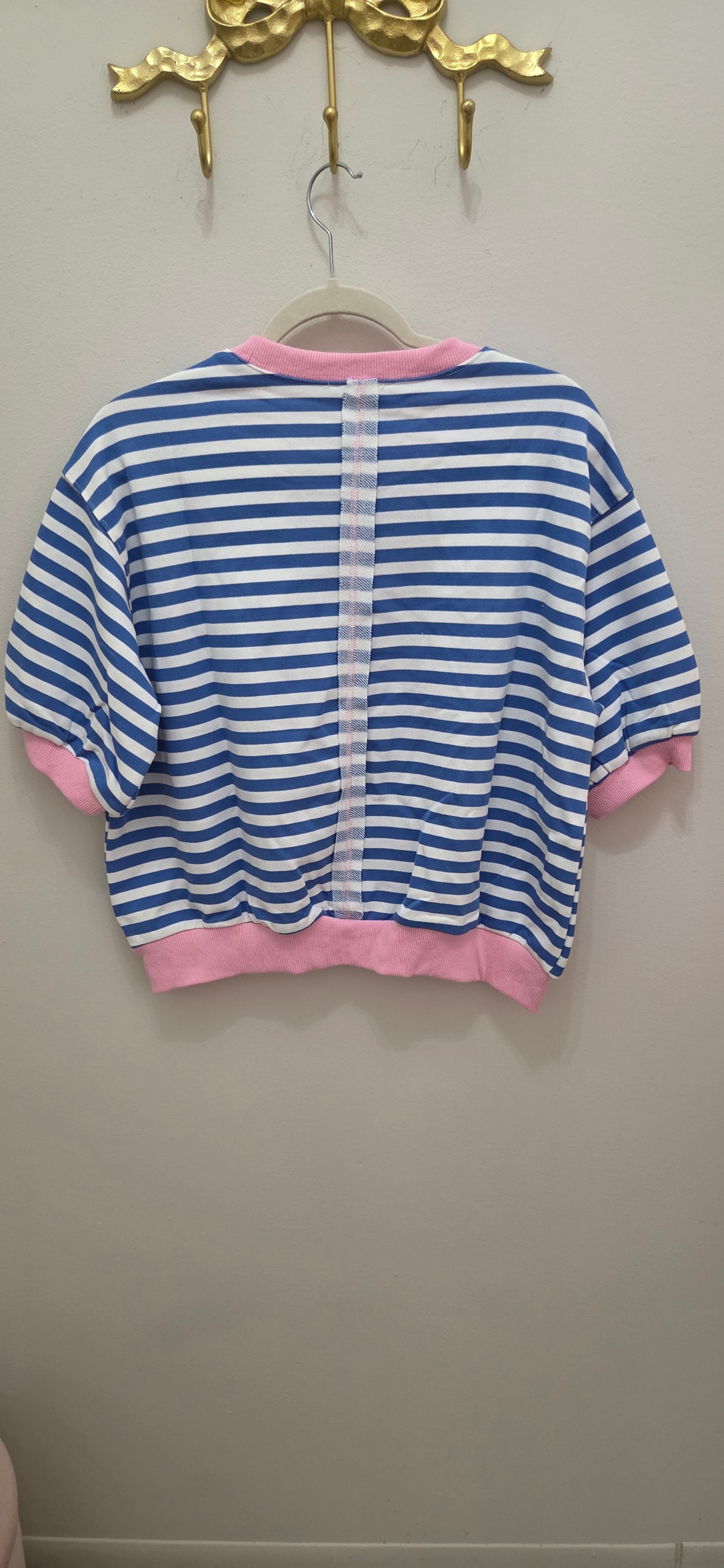 Striped French Terry Crop Sweatshirt, Blue/Lt. Pink