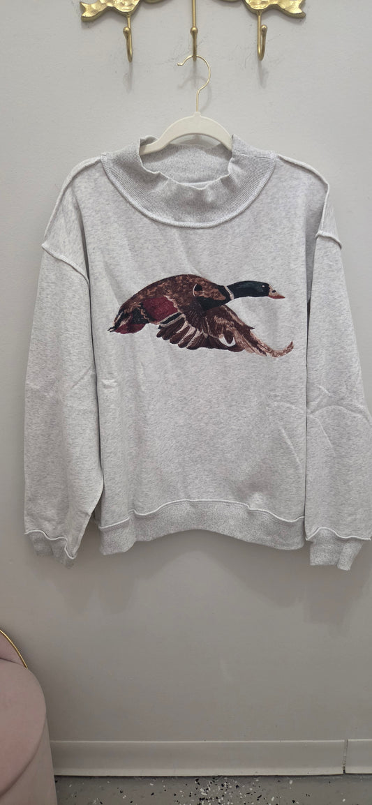 Embroidered Mallard Mock Neck, Ash Grey