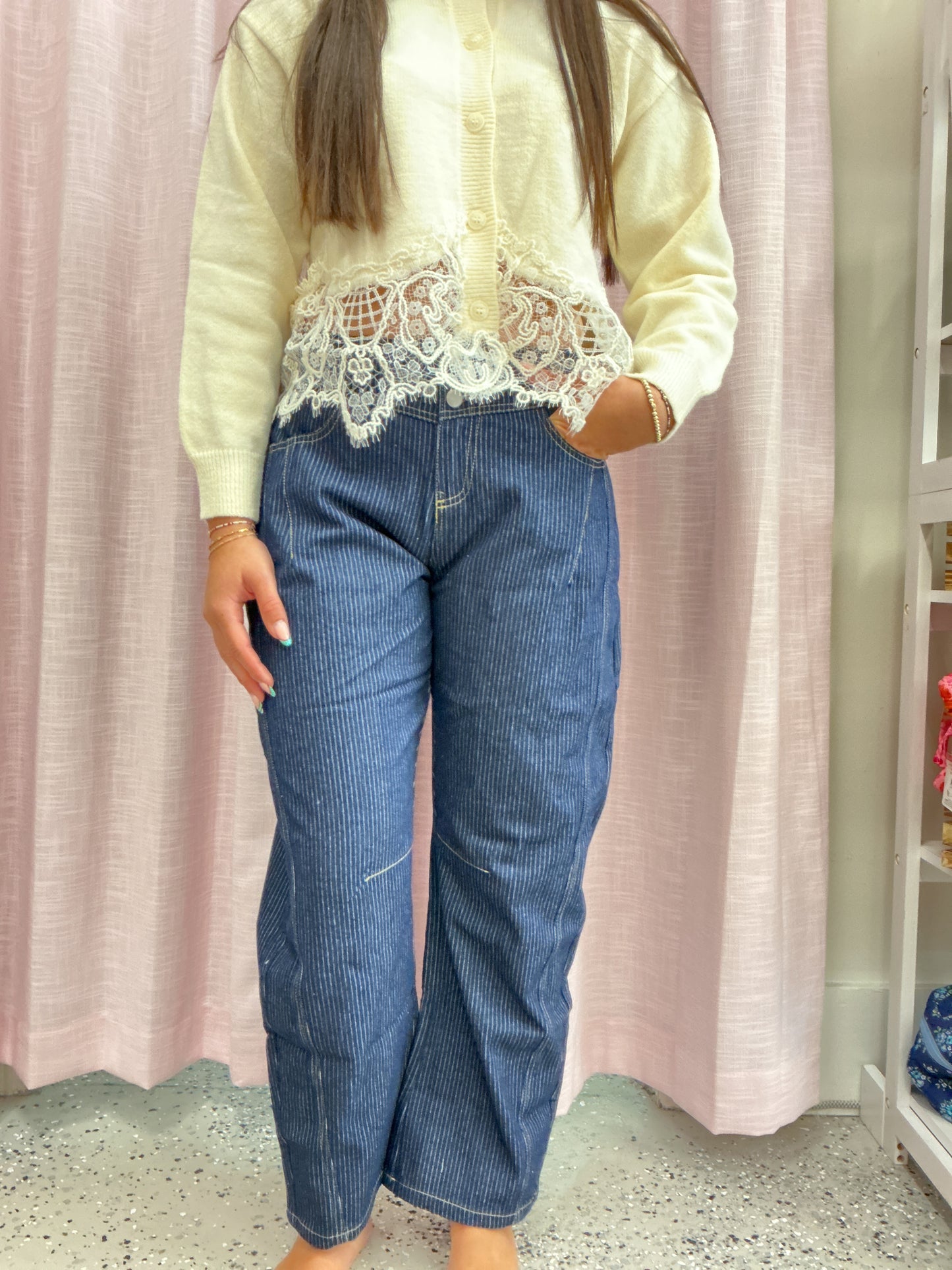 Pinstripe straight leg jeans