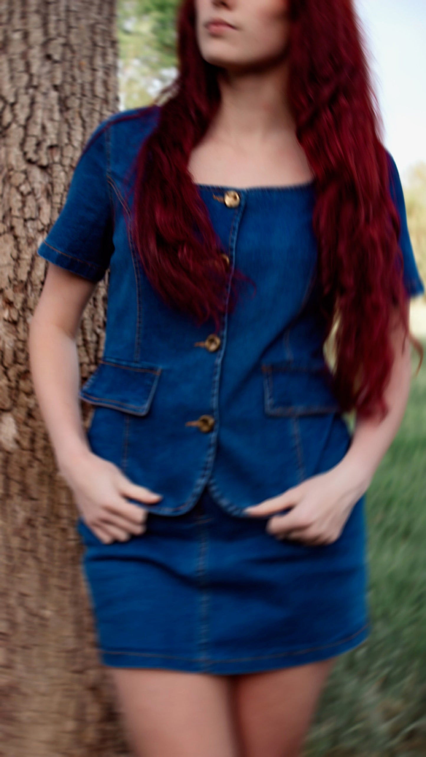 Denim gold button set wit skirt!