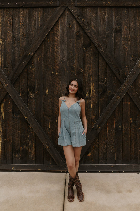 Bow Denim light wash Romper