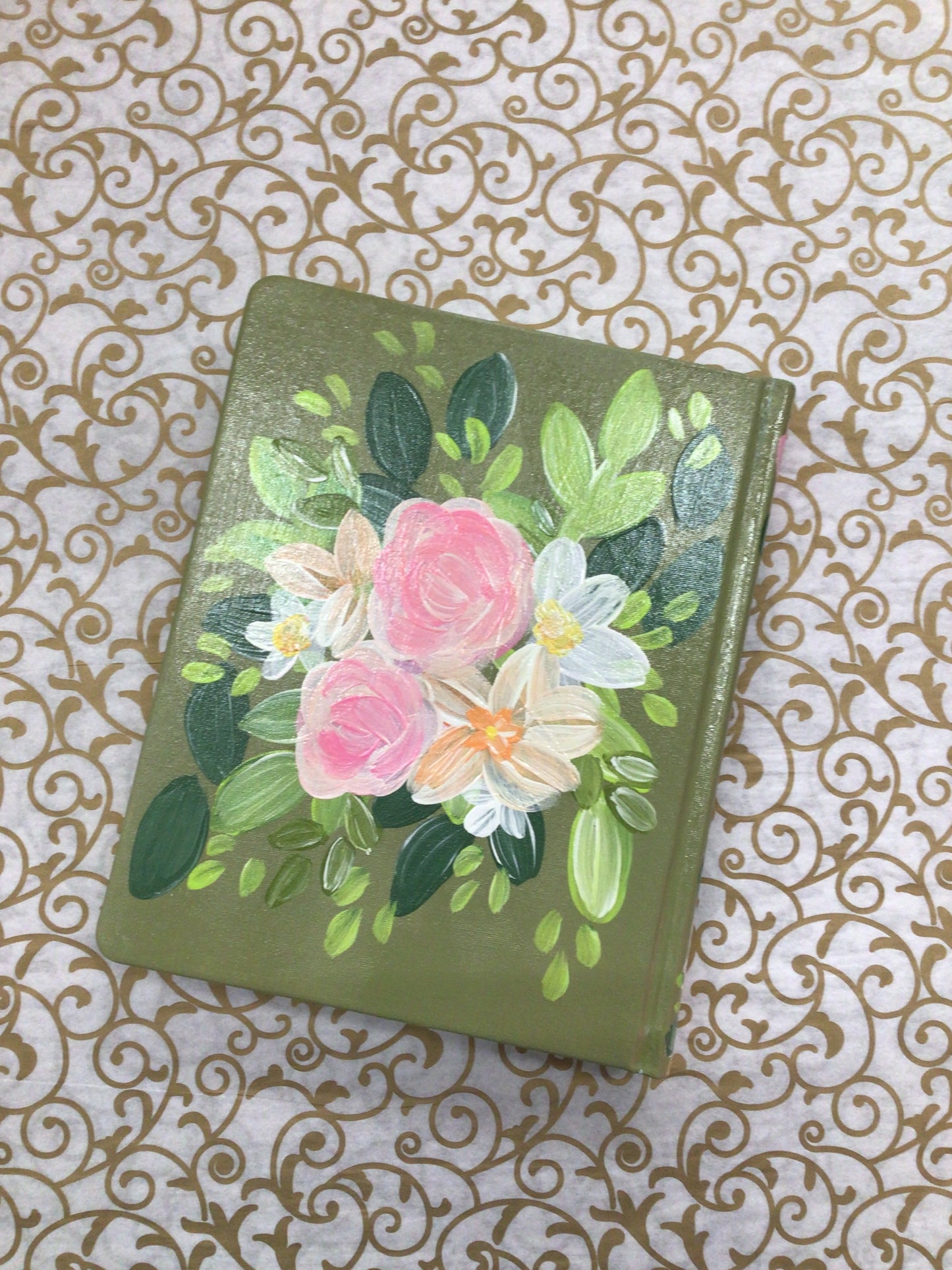 Hand Painted Bible Olive Floral