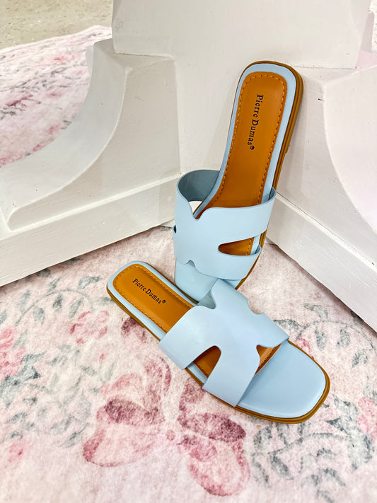 Powder blue slip on sandals