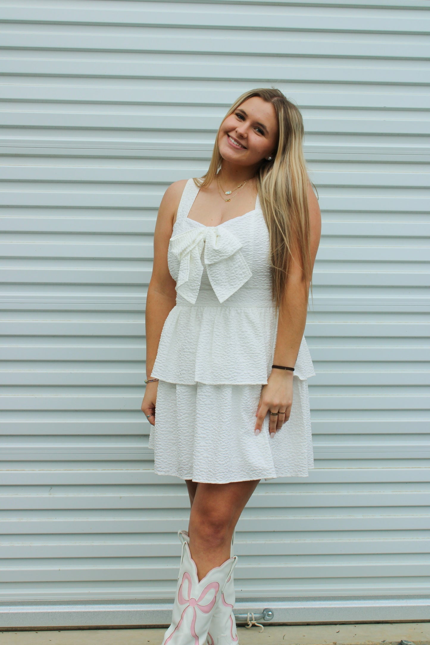 White Bow mini dress