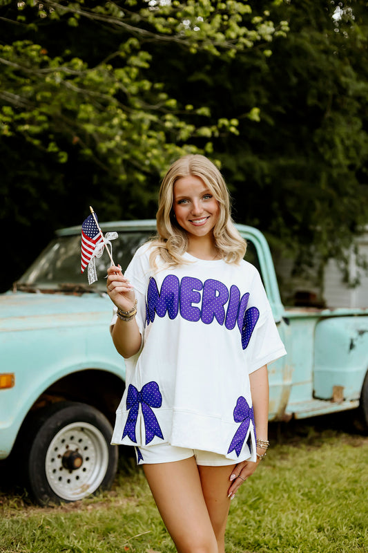 Blue America polkadot bow set