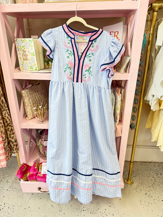 Blue & White strip Floral! Maxi