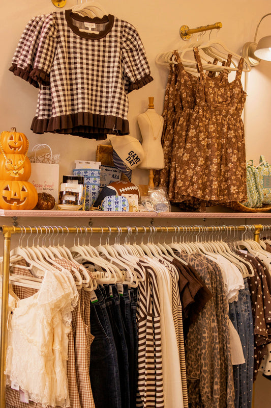 Ruffled Hem SS Sweater, Brown/Cream Gingham