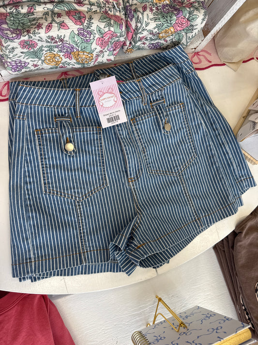 Striped denim shorts