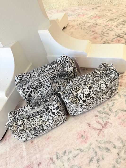 Black and white tile Makeup bags
