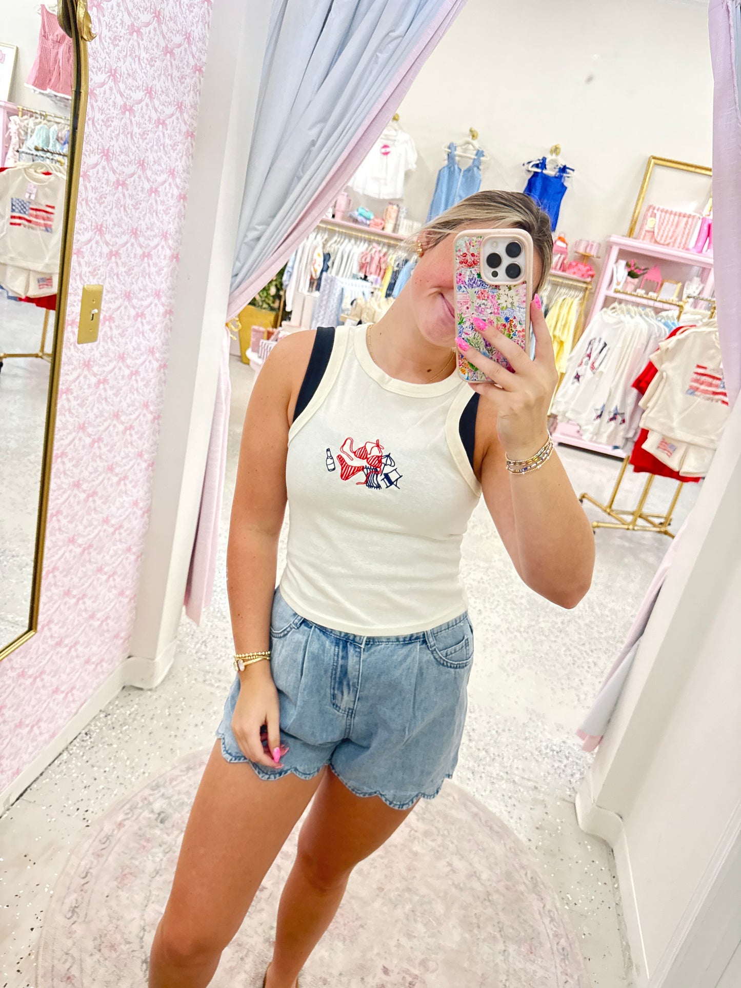 Bikini embroidered tank