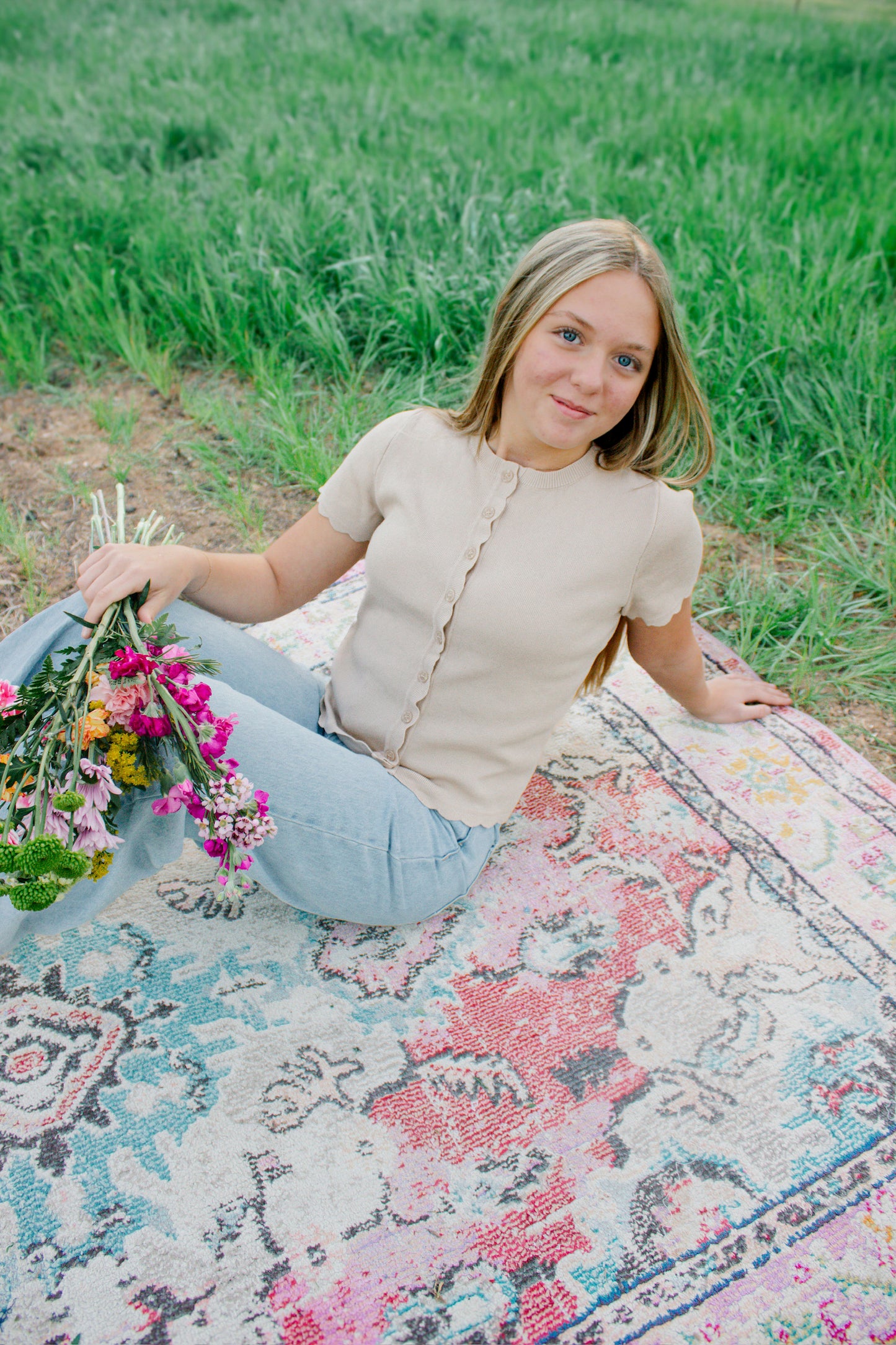 Soft sand scalloped cardigan