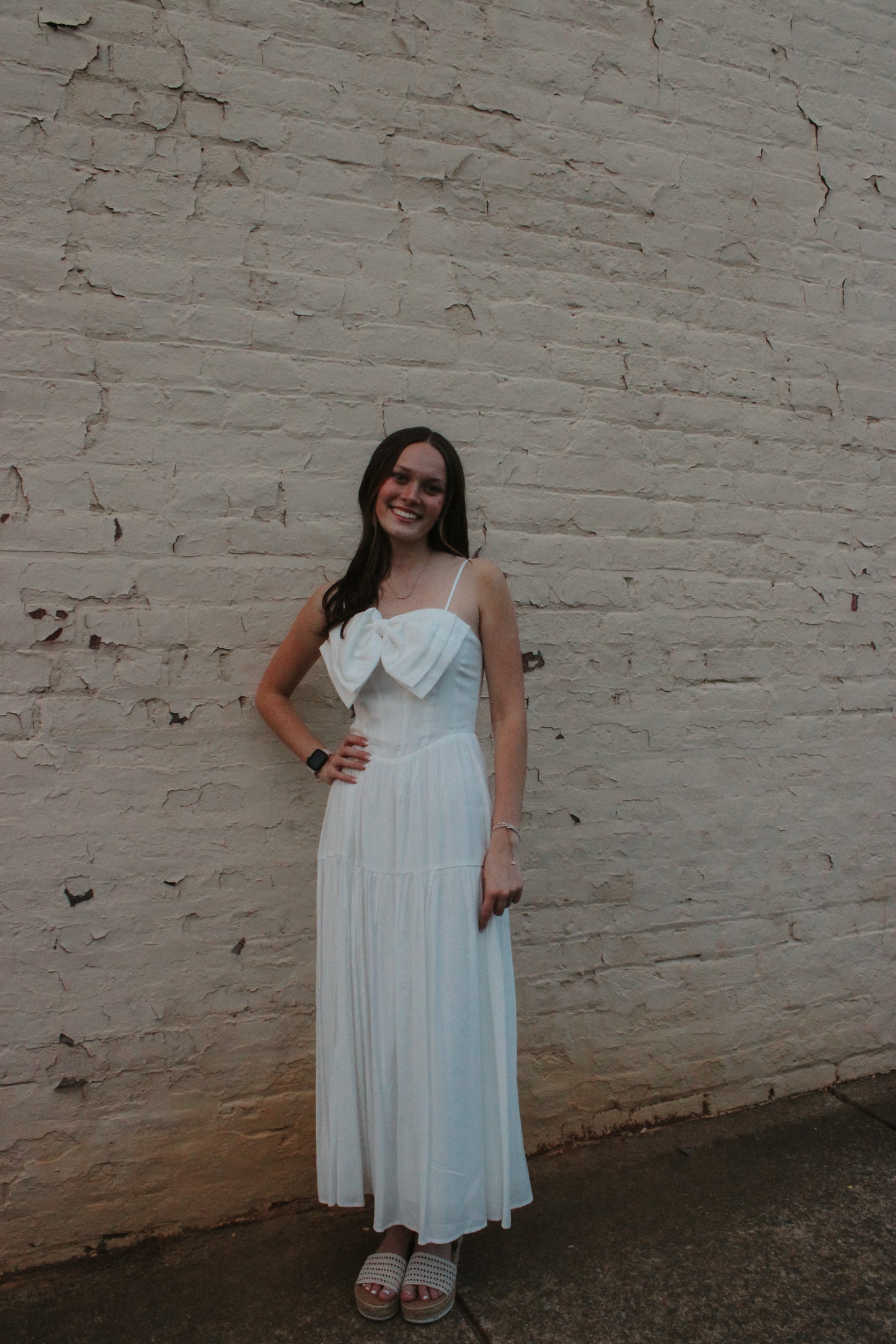 Bow Front Cami Strap White Dress