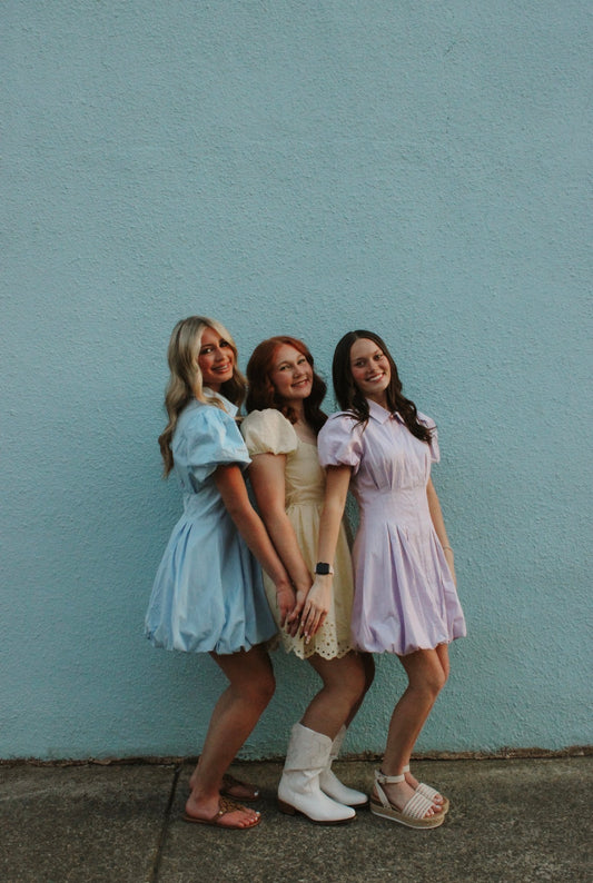 Zip Front Bubble Hem Dress, Powder Blue