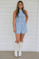 Double bow denim romper