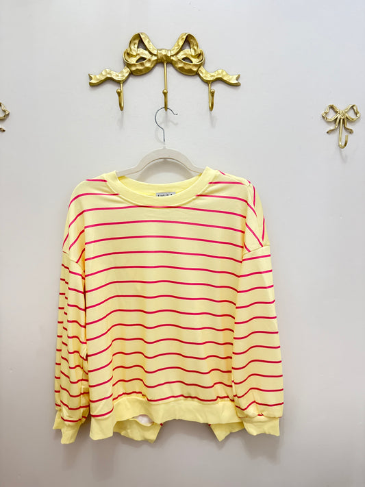 Yellow and pink stripe cross back top