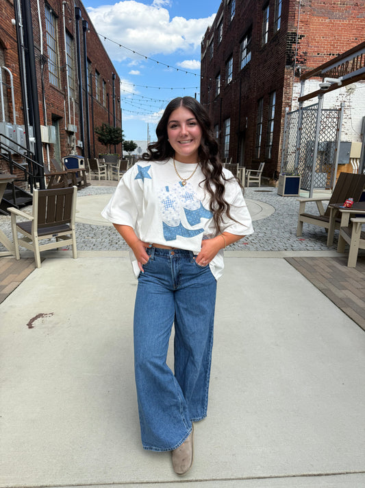 Boots and Bows blue tee