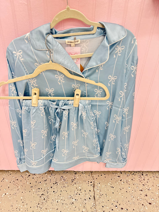 ￼ Baby blue bow silk pajamas! ￼