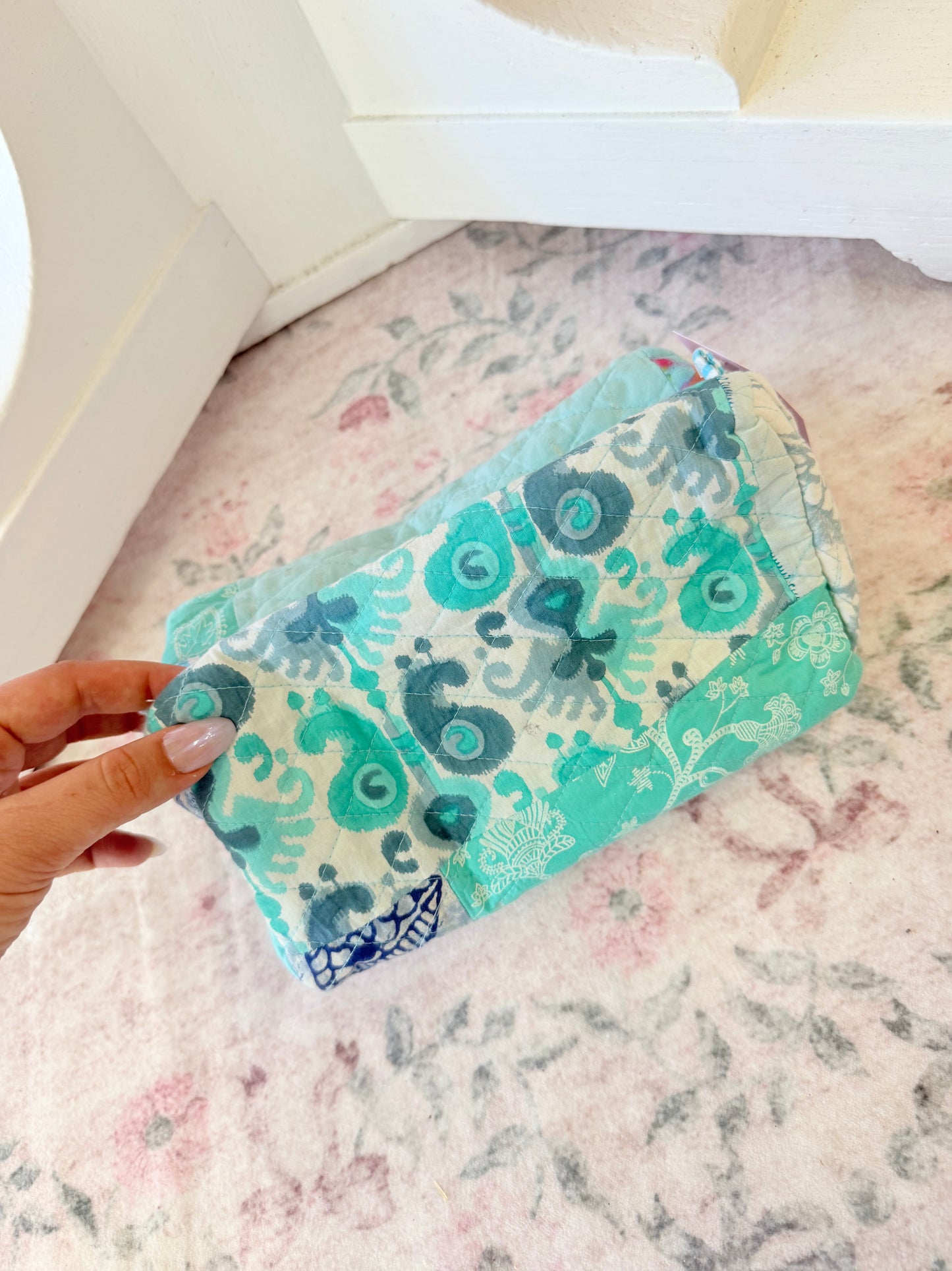 3 N 1 Makeup bags  (Teal patchwork )