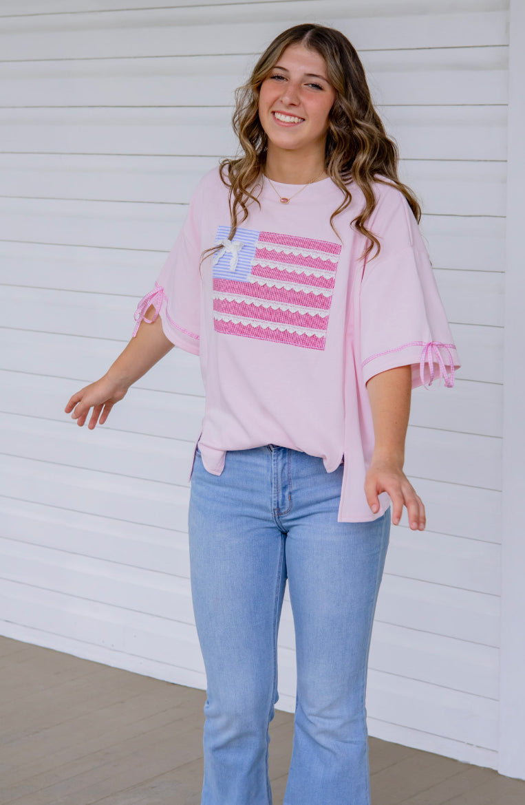 American flag patchwork tee