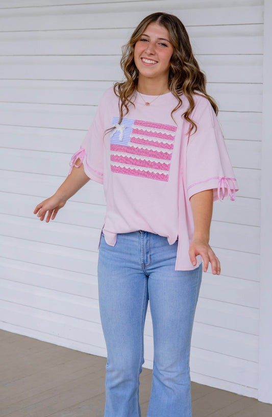 American flag patchwork tee