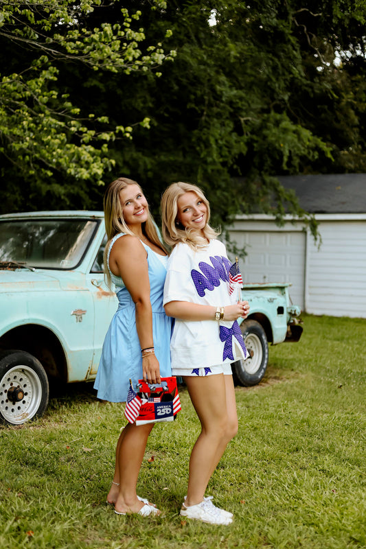 Blue America polkadot bow set