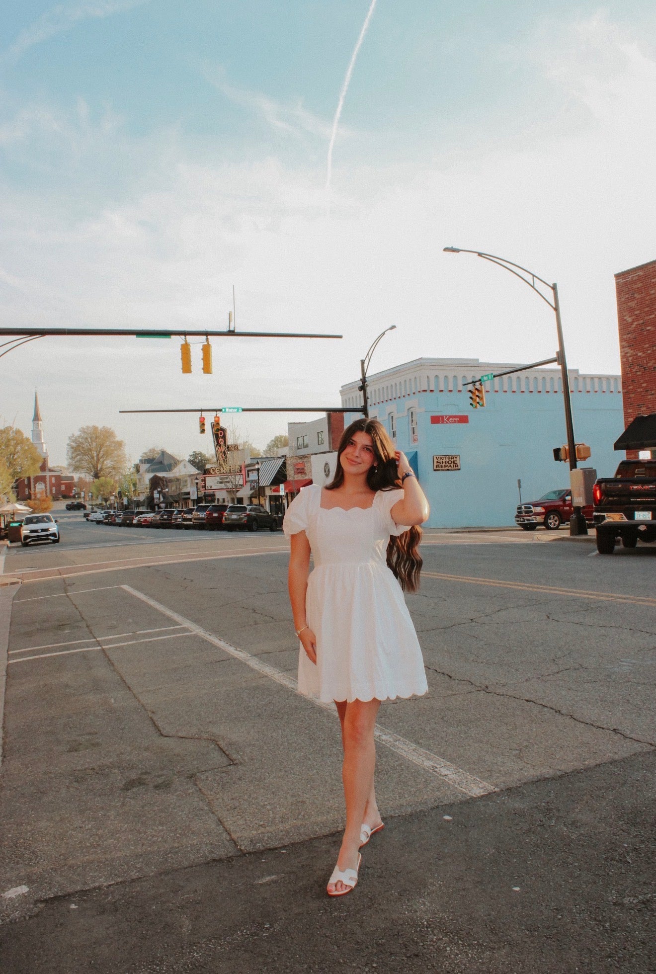 Scalloped white mini dress