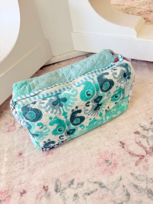 3 N 1 Makeup bags  (Teal patchwork )