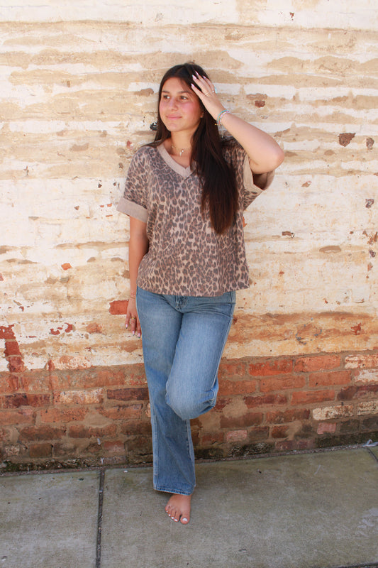 Cheetah v neck top