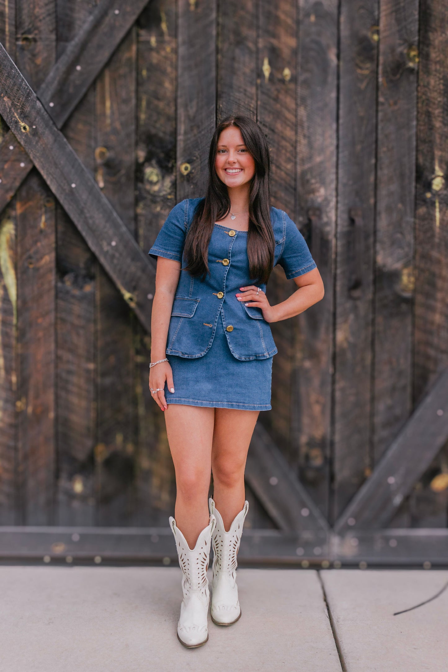 Denim gold button set wit skirt!