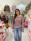 Striped Button Back Sweater, Light Pink/Brown